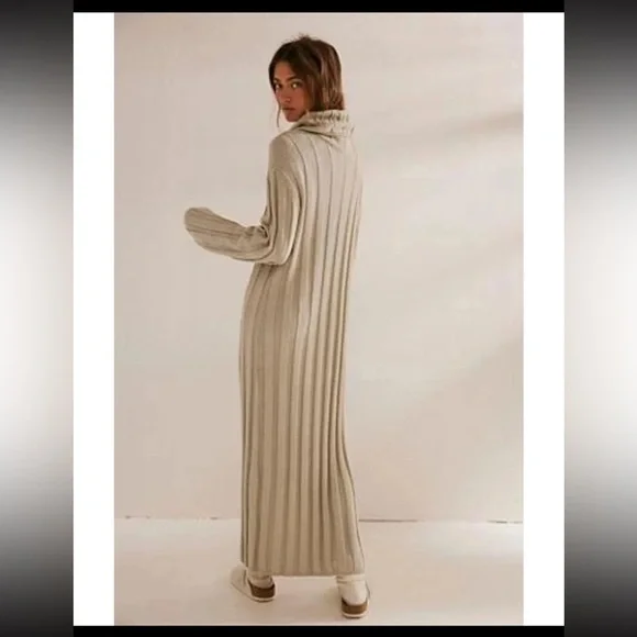 FP Beach Free People Beach Wanda Ribbed Sweater Dress Large Agate Gray VGUC - Picture 3 of 7